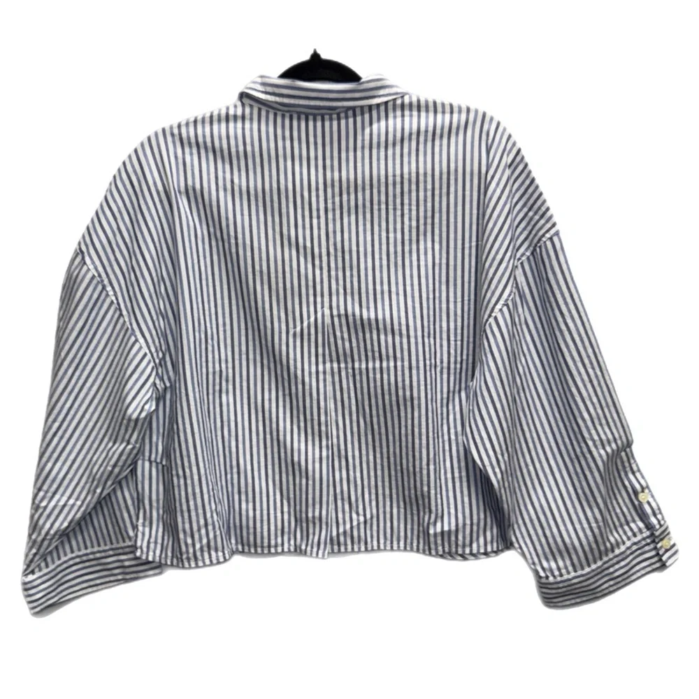 Everlane - Blue & White Striped Button-Up Classic Cotton Top - Size Large - Picture 3 of 7
